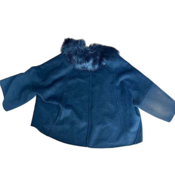 Zara Wool Blend Jacket Over Coat, Removable Fur Collar, Black, Wide Sleeve Sz M - Picture 3 of 13